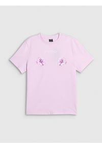 4f - 4F T-shirt loose z nadrukiem damski - różowy L. Okazja: na co dzień, na plażę. Kolor: różowy. Materiał: materiał, bawełna, dzianina. Wzór: nadruk. Sezon: lato. Styl: sportowy, klasyczny, wakacyjny, casual #1