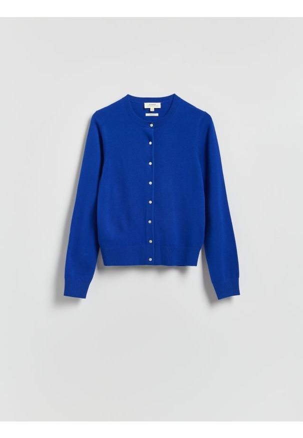 Reserved - Kardigan z wełny merino - niebieski. Kolor: niebieski. Materiał: wełna