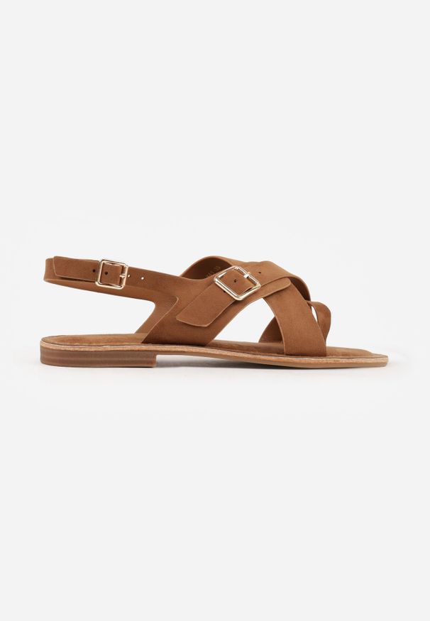 Renee - Jasnobrązowe Sandały Japonki VICES z Ozdobnym Paskiem i Klamrą Vendan. Okazja: na co dzień. Zapięcie: klamry. Kolor: brązowy. Materiał: jeans. Sezon: lato. Styl: casual, elegancki
