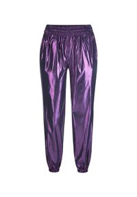 LA MANIA - Fioletowe spodnie z połyskiem. Kolor: różowy, wielokolorowy, fioletowy. Wzór: aplikacja #2