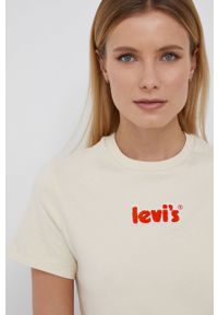 Levi's® - Levi's T-shirt bawełniany kolor kremowy A2226.0001-Neutrals. Okazja: na spotkanie biznesowe, na co dzień. Kolor: beżowy. Materiał: bawełna. Wzór: aplikacja. Styl: biznesowy, casual #4
