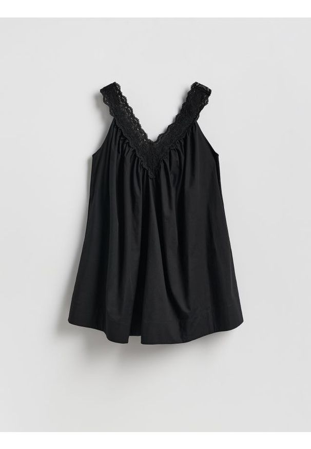 Reserved - Bawełniana sukienka - czarny. Kolor: czarny. Materiał: bawełna. Wzór: gładki
