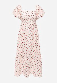 Born2be - Beżowa Sukienka Bawełniana o Rozkloszowanym Kroju z Bufiastymi Rękawami w Groszki Lorairian. Kolor: beżowy. Materiał: bawełna. Wzór: grochy. Styl: klasyczny #5