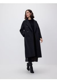 Reserved - Płaszcz handmade z wełną - czarny. Kolor: czarny. Materiał: wełna #1