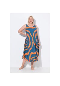 ULLA POPKEN - Damskie Sukienka midi koła krój trapezowy okrągły dekolt bez rękawów. Kolekcja: plus size. Kolor: niebieski. Materiał: wiskoza, materiał. Długość rękawa: bez rękawów. Typ sukienki: trapezowe. Styl: sportowy. Długość: midi #1