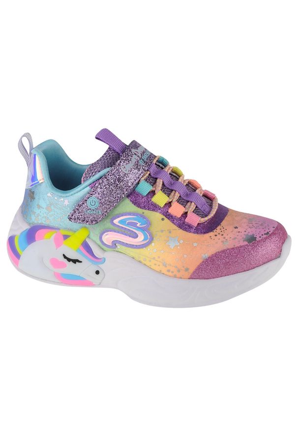 skechers - Buty do chodzenia dziewczęce, Skechers S-Lights Unicorn Dreams. Okazja: na co dzień. Kolor: wielokolorowy, żółty, różowy. Materiał: tkanina, materiał, syntetyk. Model: Skechers Sport. Sport: turystyka piesza