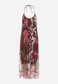 Born2be - Brązowa Siateczkowa Sukienka z Wiskozą w Kwiatowy Wzór Izaleira. Okazja: na co dzień, na imprezę. Kolor: brązowy. Materiał: wiskoza. Wzór: kwiaty. Sezon: lato. Styl: casual, elegancki #4