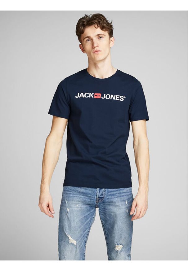 Jack & Jones - Jack&Jones T-Shirt Corp Logo 12137126 Granatowy Slim Fit. Kolor: niebieski. Materiał: bawełna