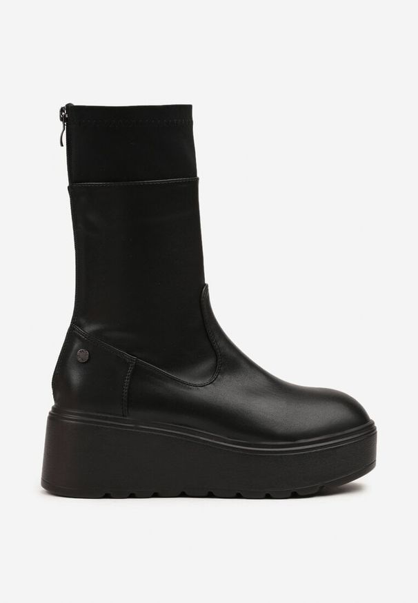 Born2be - Czarne Botki na Koturnie Vices Typu Grunge Anerriva. Okazja: na co dzień. Kolor: czarny. Materiał: skóra. Obcas: na koturnie. Styl: casual