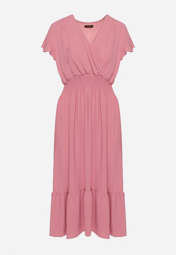 Born2be - Różowa Sukienka o Rozkloszowanym Kroju z Kopertowym Dekoltem i Gumką w Talii Reiliana. Okazja: na co dzień, na imprezę. Typ kołnierza: dekolt kopertowy. Kolor: różowy. Typ sukienki: kopertowe. Styl: elegancki, casual