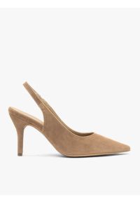 Ryłko - Jasnobrązowe czółenka bez pięty slingback. Zapięcie: pasek. Kolor: brązowy. Materiał: skóra, welur. Szerokość cholewki: normalna. Obcas: na obcasie. Styl: street. Wysokość obcasa: średni #1