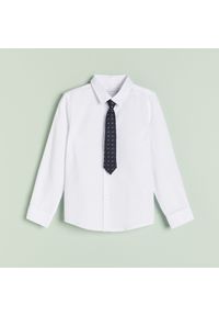 Reserved - Strukturalna koszula z krawatem - Biały. Kolor: biały #1