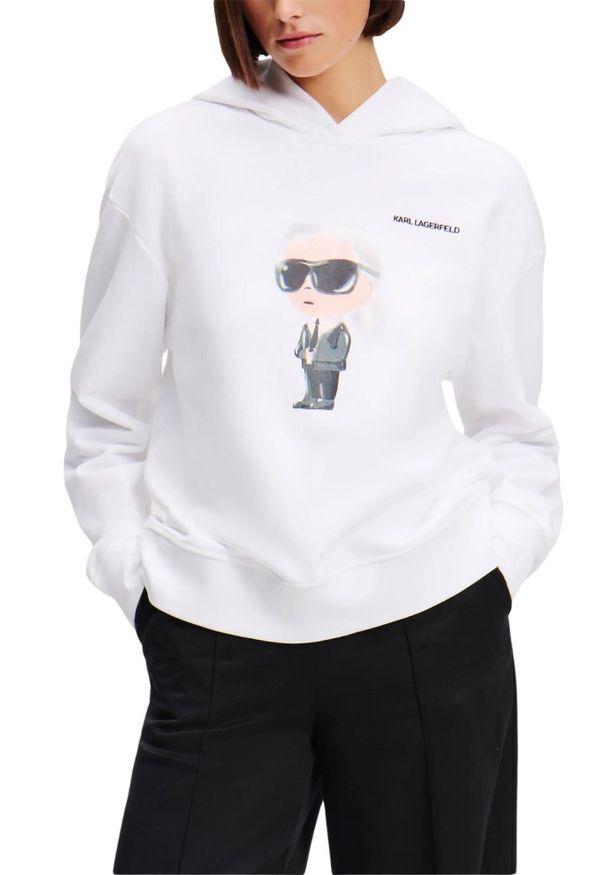 Karl Lagerfeld - KARL LAGERFELD Biała damska bluza Ikon Aquarelle K Hoodie. Kolor: biały. Materiał: materiał. Styl: klasyczny