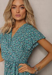 Renee - Niebieska Letnia Sukienka Kopertowa Wiązana w Pasie z Wiskozy Meridase. Kolor: niebieski. Materiał: wiskoza. Sezon: lato. Typ sukienki: kopertowe #5