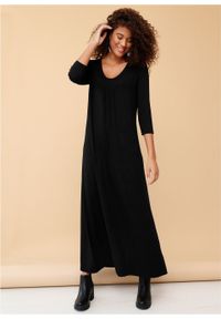 Długa sukienka ze stretchem, o linii litery A, rękawy 3/4 bonprix czarny. Kolor: czarny. Długość: maxi #6