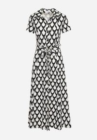 Born2be - Czarno-Biała Koszulowa Sukienka z Kołnierzem i Materiałowym Paskiem w Talii Vranea. Okazja: na co dzień. Typ kołnierza: dekolt w kształcie V. Kolor: czarny. Materiał: materiał. Typ sukienki: koszulowe. Styl: casual, elegancki, sportowy #7