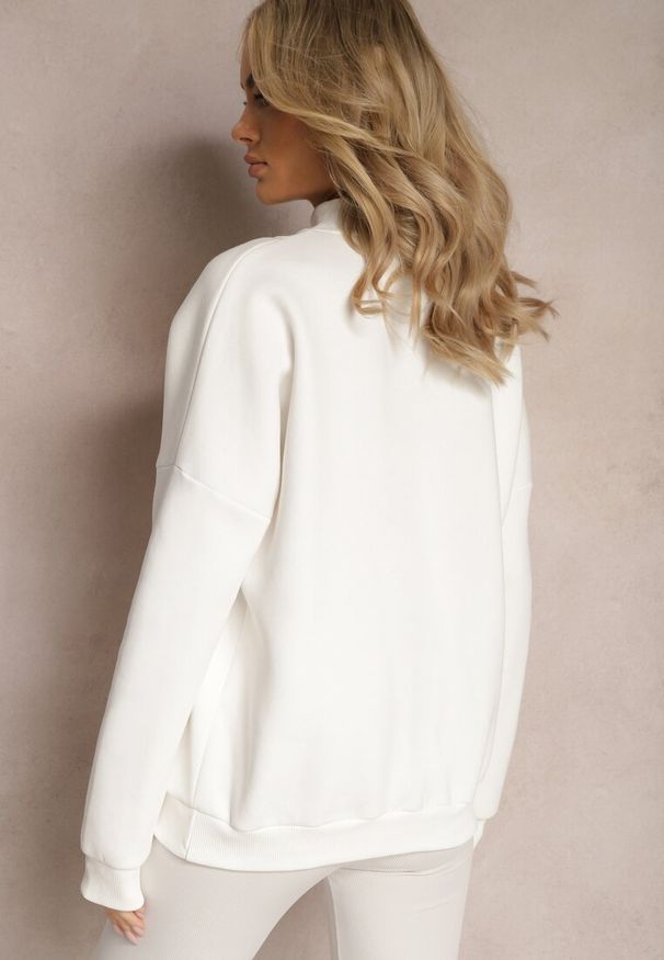 Renee - Biała Ocieplana Bluza Bawełniana z Półgolfem Heraia. Kolor: biały. Materiał: bawełna