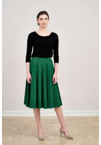 Marie Zélie - Spódnica Farin ciemnozielona w kropki. Kolor: zielony. Materiał: jersey, bawełna, dzianina, materiał, elastan, skóra, guma. Wzór: kropki #1