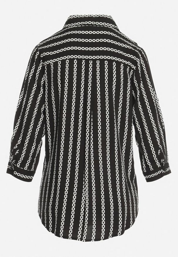 Born2be - Czarna Koszula w Łańcuszkowy Wzór z Wiskozy i Bawełny Miravina. Kolor: czarny. Materiał: bawełna, wiskoza. Wzór: aplikacja