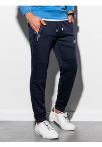 Ombre Clothing - Spodnie męskie dresowe joggery P902 - granatowe - XL. Kolor: niebieski. Materiał: dresówka. Wzór: nadruk. Styl: sportowy