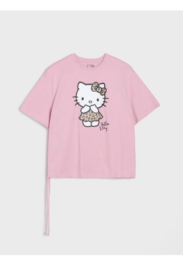 Sinsay - Bawełniana koszulka z nadrukiem Hello Kitty - różowy. Kolor: różowy. Materiał: bawełna. Wzór: nadruk, motyw z bajki
