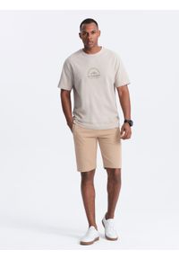 Ombre Clothing - Dresowe męskie szorty bawełniane BASIC – beżowe V6 - Rozmiar: XL. Okazja: na co dzień. Kolor: beżowy. Materiał: dresówka, bawełna. Styl: sportowy, casual #9