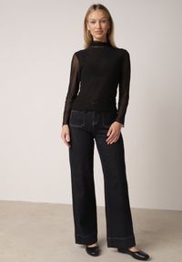 Born2be - Czarna Dopasowana Bluzka Golf z Siateczki z Długim Rękawem Gemlea. Okazja: na co dzień. Typ kołnierza: golf. Kolor: czarny. Materiał: jeans, materiał. Długość rękawa: długi rękaw. Długość: długie. Styl: casual, elegancki, klasyczny #2