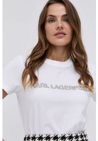 Karl Lagerfeld T-shirt bawełniany kolor biały. Okazja: na co dzień. Kolor: biały. Materiał: bawełna. Wzór: aplikacja. Styl: casual #5