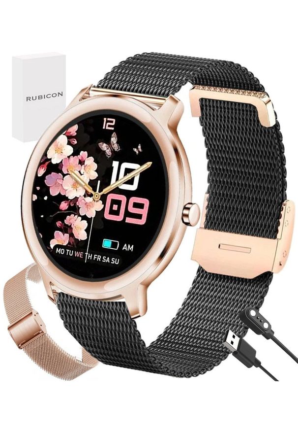 Rubicon - Zegarek SMARTWATCH RUBICON RNBE66 rosegold / 2 siatki mesh. Rodzaj zegarka: smartwatch. Materiał: mesh
