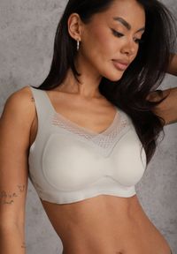 Renee - Szary Sportowy Biustonosz z Usztywnieniem Ozdobiony Siateczkową Wstawką Edalissa. Kolor: szary. Rodzaj stanika: wyciągane miseczki. Wzór: aplikacja #3