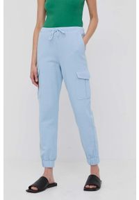 MAX&Co. spodnie bawełniane damskie joggery high waist. Stan: podwyższony. Kolor: niebieski. Materiał: bawełna