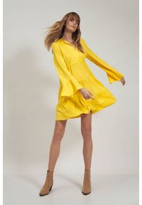 Nife - Sukienka wiskozowa w kolorze żółtym rozkloszowana z falbaną. Kolor: żółty. Materiał: wiskoza #2