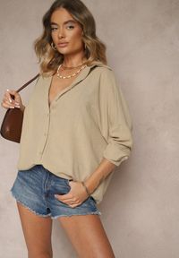 Renee - Beżowa Koszula o Fasonie Oversize w Klasycznym Stylu Marionera. Okazja: na co dzień. Kolor: beżowy. Materiał: bawełna, materiał. Długość rękawa: długi rękaw. Długość: długie. Styl: klasyczny #3