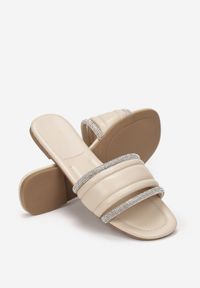 Born2be - Beżowe Klapki Tymandros. Kolor: beżowy. Materiał: skóra ekologiczna. Wzór: aplikacja. Obcas: na płaskiej podeszwie. Styl: glamour #5