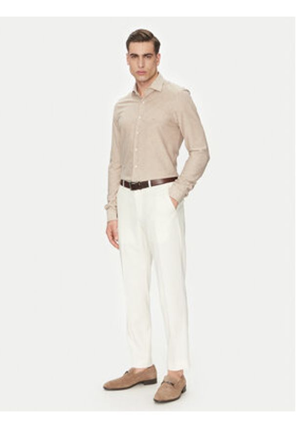 Michael Kors Koszula MK0DS01538 Beżowy Slim Fit. Kolor: beżowy. Materiał: bawełna