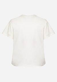 Born2be - Biały T-shirt z Bawełny z Naszywką Kwiatu Firirene. Okazja: na co dzień. Kolor: biały. Materiał: bawełna. Wzór: aplikacja, kwiaty. Styl: elegancki, casual