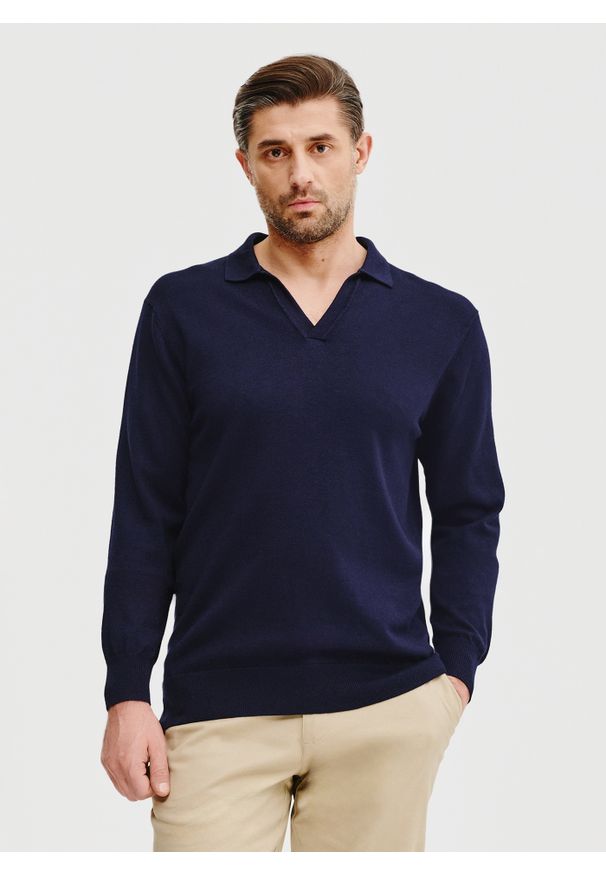 Pako Lorente - PAKO LORENTE – Męski sweter z kołnierzykiem polo. Okazja: na co dzień. Typ kołnierza: polo. Materiał: wiskoza, poliamid. Sezon: wiosna. Styl: casual