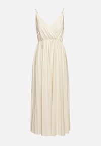 Born2be - Jasnobeżowa Rozkloszowana Sukienka Długa z Kopertowym Dekoltem na Ramiączkach Asmerria. Kolor: beżowy. Długość rękawa: na ramiączkach. Typ sukienki: kopertowe. Styl: elegancki. Długość: maxi #5