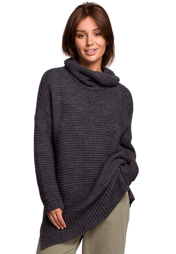 MOE - Damski Sweter Oversize z Golfem - Antracyt. Typ kołnierza: golf. Materiał: wełna, nylon, akryl