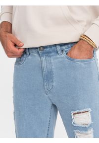 Ombre Clothing - Washowane męskie jeansowe spodnie TAPERED FIT z przetarciami – błękitne V1 OM-PADP-0163 - XXL. Kolor: niebieski. Materiał: jeans. Styl: rockowy #5