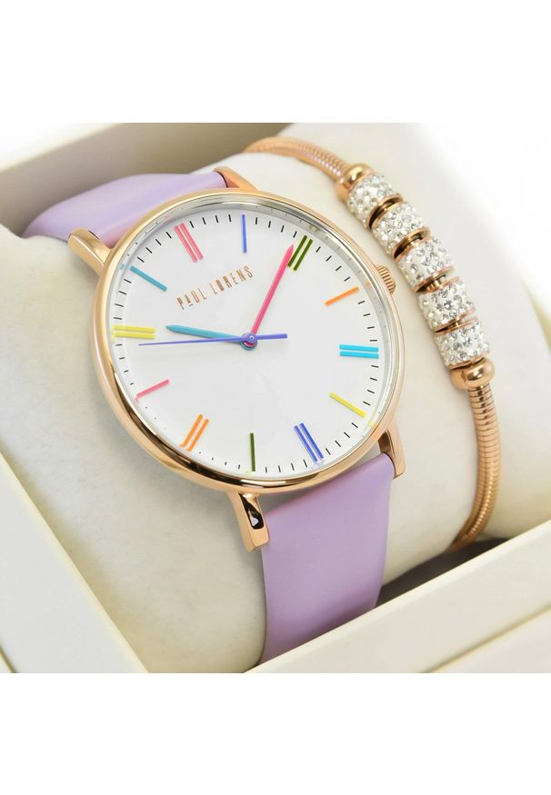 Zestaw damski zegarek Paul Lorens KALAMA fiolet 3F3 + bransoletka