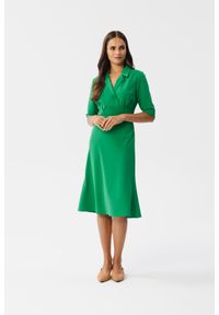 MOE - Zielona Rozkloszowana Sukienka z Kopertowym dekoltem. Kolor: zielony. Materiał: elastan, poliester, wiskoza. Typ sukienki: kopertowe