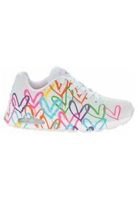 skechers - Damskie buty chodzenie Skechers Uno Highlight Love, białe. Okazja: na co dzień, na spacer. Kolor: biały, wielokolorowy. Materiał: materiał, syntetyk. Sport: turystyka piesza #1