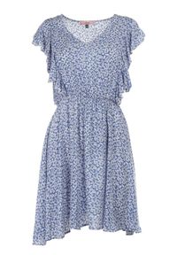 Born2be - Niebieska Sukienka Neamelia. Typ kołnierza: dekolt w serek. Kolor: niebieski. Materiał: wiskoza. Długość rękawa: bez rękawów. Wzór: nadruk, kwiaty. Sezon: lato. Styl: klasyczny #4