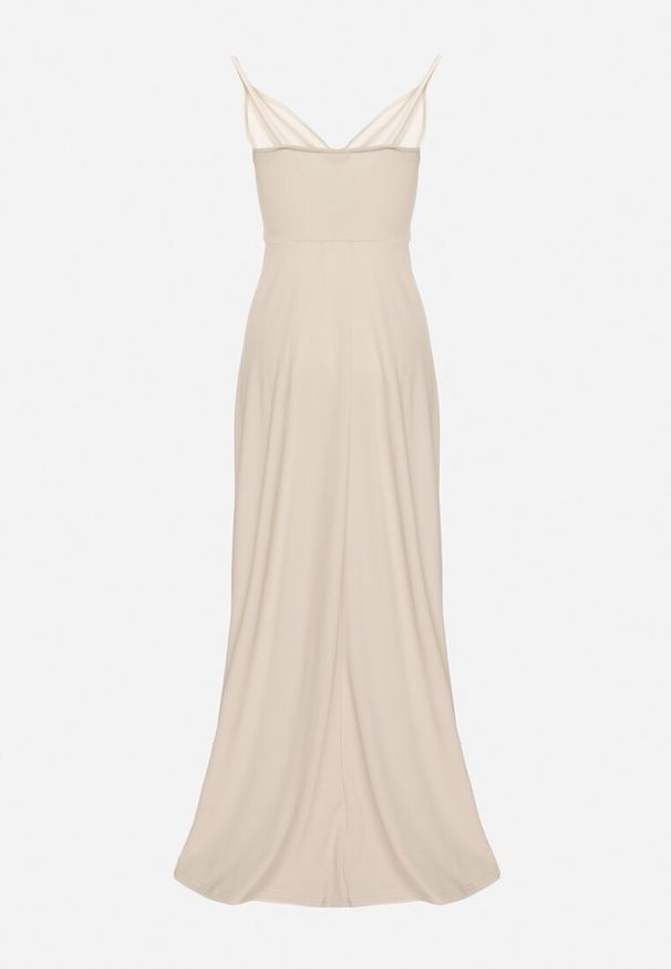 Born2be - Beżowa Rozkloszowana Klasyczna Sukienka z Kopertowym Dekoltem na Cienkich Ramiączkach z Rozcięciem Vinelia. Typ kołnierza: dekolt kopertowy. Kolekcja: dla wysokich. Kolor: beżowy. Długość rękawa: na ramiączkach. Typ sukienki: kopertowe. Styl: klasyczny. Długość: maxi