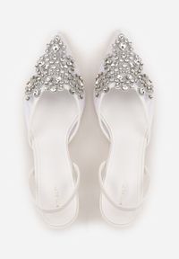 Renee - Białe Koronkowe Czółenka VICES na Szpilce z Odkrytą Piętą i Cyrkoniami Idaphei. Okazja: na imprezę. Nosek buta: szpiczasty. Zapięcie: pasek. Kolor: biały. Wzór: aplikacja. Materiał: koronka. Sezon: lato. Obcas: na szpilce. Styl: glamour, elegancki. Wysokość obcasa: średni #8