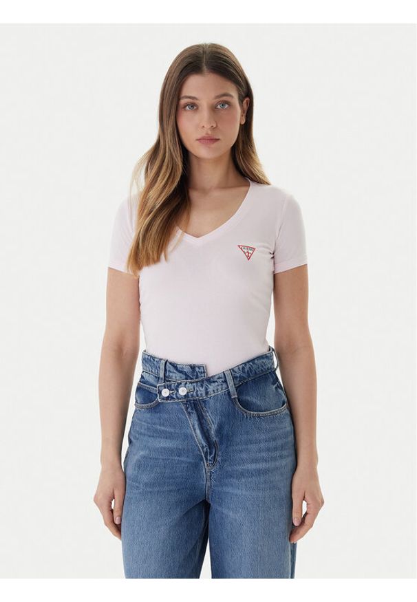 Guess T-Shirt W2YI45 J1314 Różowy Slim Fit. Kolor: różowy. Materiał: bawełna