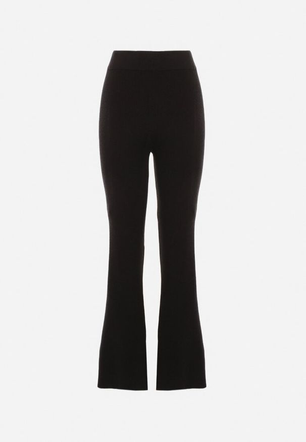 Born2be - Czarne Spodnie Dzwony z Dzianiny z Wiskozą Zetiva. Kolor: czarny. Materiał: dzianina, wiskoza