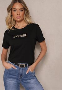 Renee - Czarny T-shirt z Bawełny z Napisem Nalothra. Okazja: na co dzień, na spacer. Kolor: czarny. Materiał: bawełna. Wzór: napisy. Styl: klasyczny, casual, elegancki