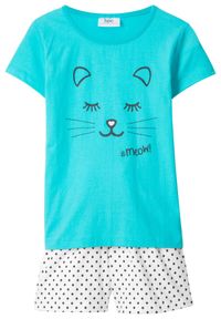 bonprix - Piżama z krótkimi spodniami z czystej bawełny organicznej (2 części). Kolor: niebieski. Materiał: bawełna. Długość: krótkie. Wzór: nadruk, kropki #1